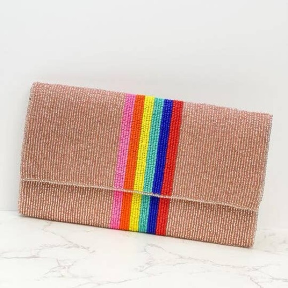 Stealing Underwear Gold Beaded Clutch with Rainbow Stripe - Picture 1 of 14